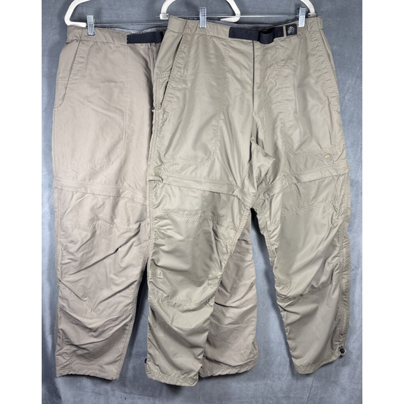 2 Mountain Hardwear Men's‎ Tan Khaki Zip Off Convertible Belted Pants Sz LARGE - Picture 1 of 13